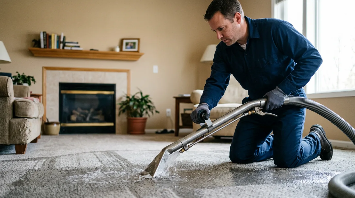 Water damage restoration technician working near Colchester, CT